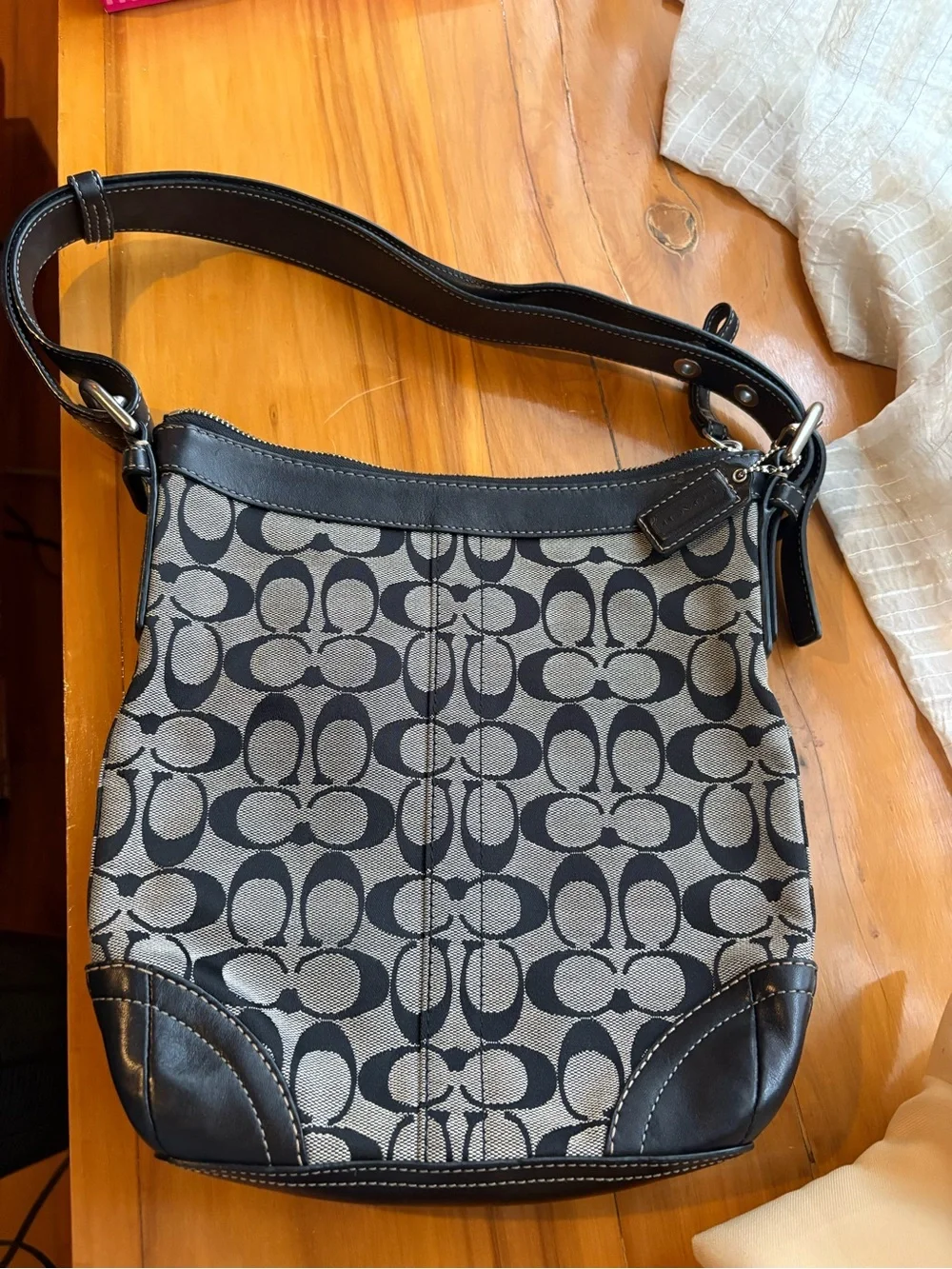 Coach Black and Gray Signature Canvas Shoulder Bag